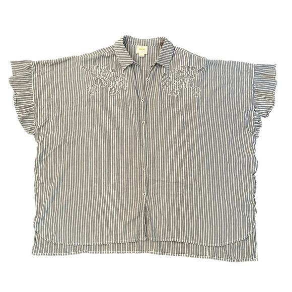 Maeve Anthropologie gray & white striped oversize button down shirt size XS/S - Picture 13 of 13